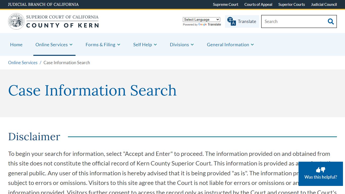 Case Information Search | Superior Court of California | County of Kern